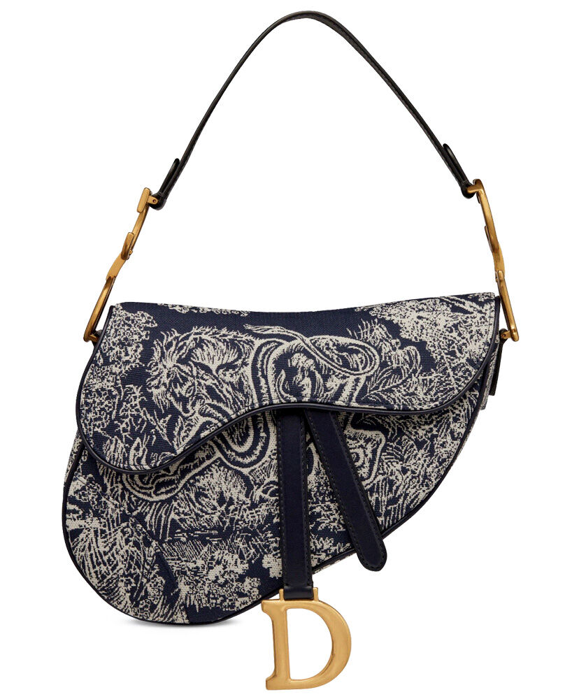 Christian Dior Saddle Bag Canvas with Leather Dark Blue